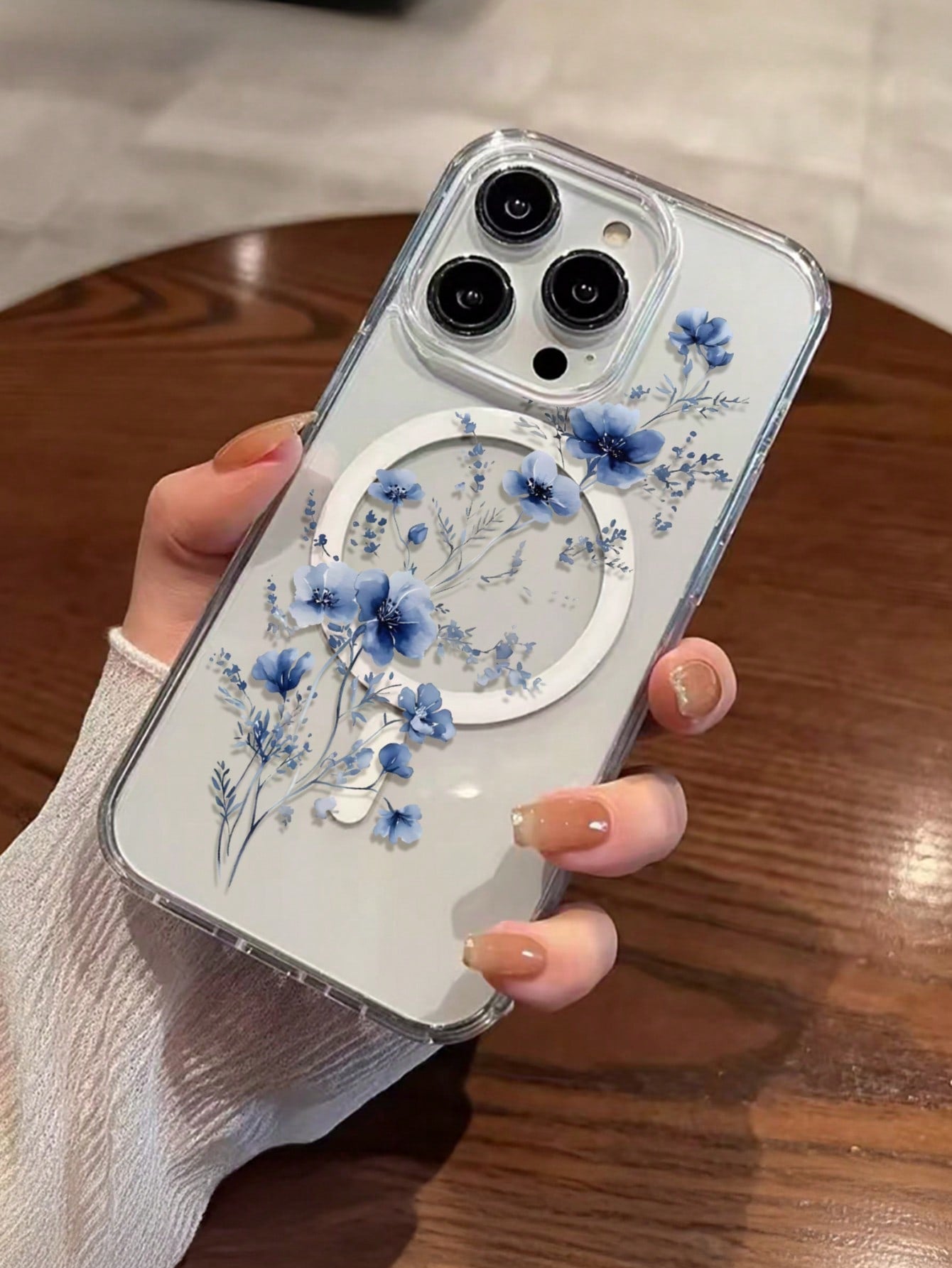 1pc Minimalist & Fashionable Blue Floral Pattern Magnetic Phone Case Compatible With Apple Phones: XS/XS Max/XR/11/12/13/14/14Plus/15/15Plus/16/16Plus/7/8Plus Waterproof Shockproof Anti-Fall Scratch R