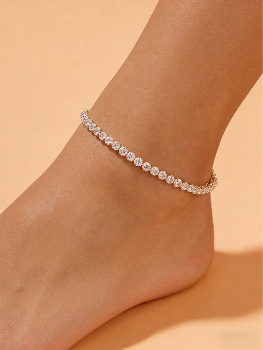 1pc Minimalist Shiny Gold Rhinestone Anklet, Versatile Daily Wear Jewelry For Women