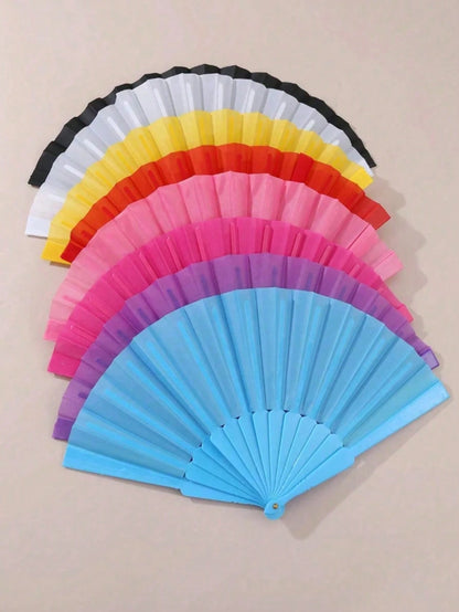 1pc Minimalist Solid Color Folding Fan - Chinese Style Women's Handheld Fan, Plastic Fan Ribs, Suitable For Party, Wedding Favor, Home Decor, Dance Performance, DIY Decoration (Black, White)