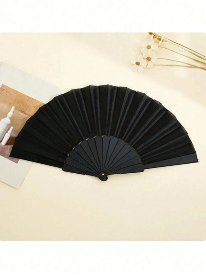 1pc Minimalist Solid Color Folding Fan - Chinese Style Women's Handheld Fan, Plastic Fan Ribs, Suitable For Party, Wedding Favor, Home Decor, Dance Performance, DIY Decoration (Black, White)