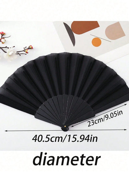 1pc Minimalist Solid Color Folding Fan - Chinese Style Women's Handheld Fan, Plastic Fan Ribs, Suitable For Party, Wedding Favor, Home Decor, Dance Performance, DIY Decoration (Black, White)