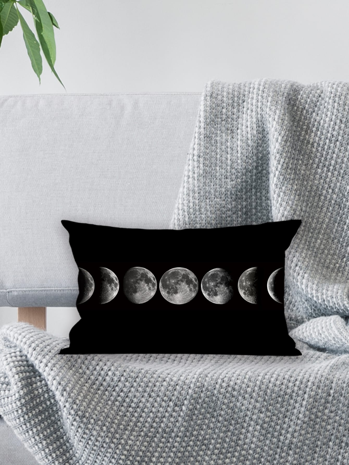 1pc Moon Phase Print Cushion Cover Without Filler, Modern Throw Pillow Case, Pillow Insert Not Include, For Sofa, Living Room