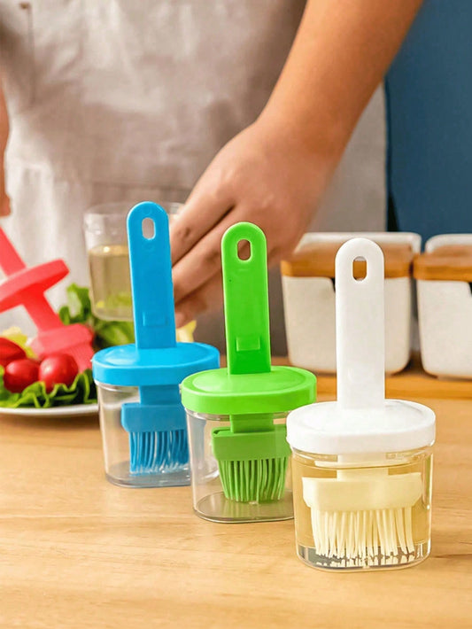 1pc Multicolor Silicone Oil Brush With Storage Box, Heat-Resistant Silicone Brush Bottle, Suitable For BBQ/Baking/Outdoor Cooking, Home Cooking/Oven Baking/Outdoor Picnic, Soft Bristles Won't Damage C