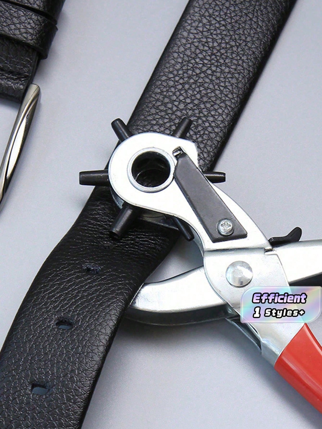 1Pc Multifunction Belt Punch Tool,Leather Hole Punch Tool 8.5" Heavy Duty 6 Size Revolving Leather Belt Hand Hole Puncher For Belts, Watch Bands, Straps, Dog Collars, Saddles, Shoes, Fabric, DIY Home