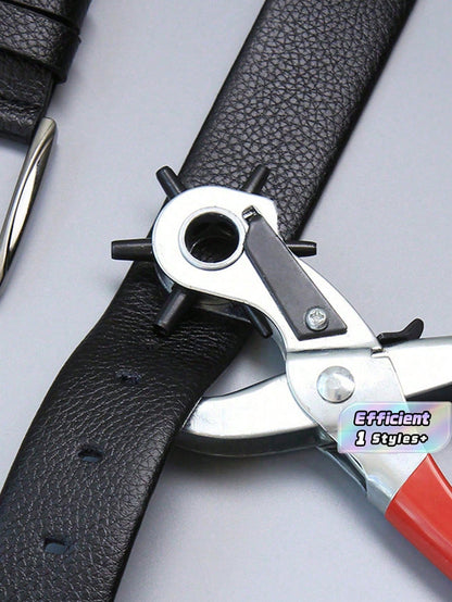 1Pc Multifunction Belt Punch Tool,Leather Hole Punch Tool 8.5" Heavy Duty 6 Size Revolving Leather Belt Hand Hole Puncher For Belts, Watch Bands, Straps, Dog Collars, Saddles, Shoes, Fabric, DIY Home