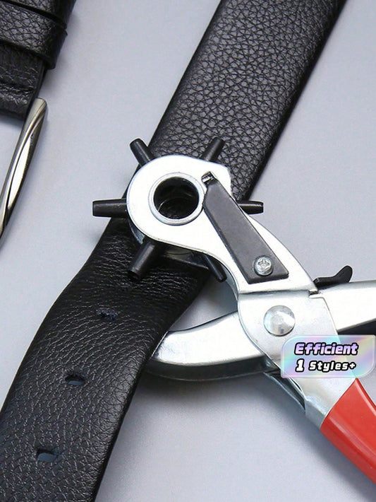 1Pc Multifunction Belt Punch Tool,Leather Hole Punch Tool 8.5" Heavy Duty 6 Size Revolving Leather Belt Hand Hole Puncher For Belts, Watch Bands, Straps, Dog Collars, Saddles, Shoes, Fabric, DIY Home