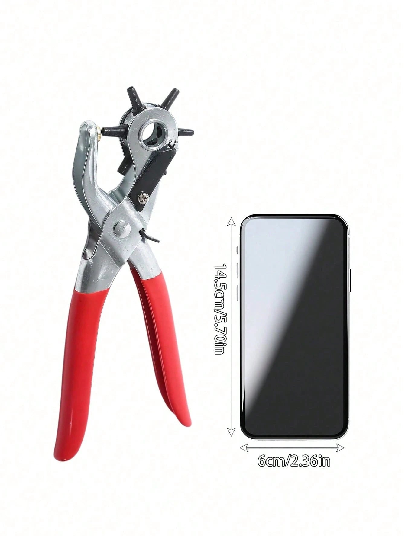 1Pc Multifunction Belt Punch Tool,Leather Hole Punch Tool 8.5" Heavy Duty 6 Size Revolving Leather Belt Hand Hole Puncher For Belts, Watch Bands, Straps, Dog Collars, Saddles, Shoes, Fabric, DIY Home