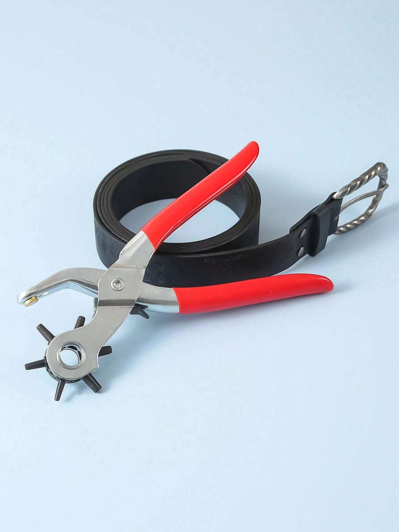 1Pc Multifunction Belt Punch Tool,Leather Hole Punch Tool 8.5" Heavy Duty 6 Size Revolving Leather Belt Hand Hole Puncher For Belts, Watch Bands, Straps, Dog Collars, Saddles, Shoes, Fabric, DIY Home