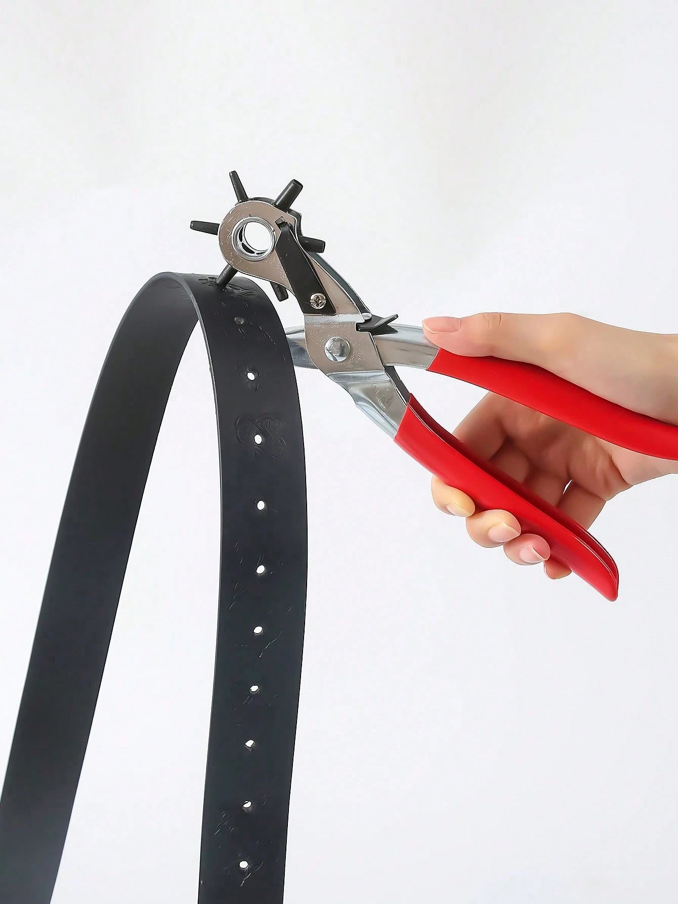 1Pc Multifunction Belt Punch Tool,Leather Hole Punch Tool 8.5" Heavy Duty 6 Size Revolving Leather Belt Hand Hole Puncher For Belts, Watch Bands, Straps, Dog Collars, Saddles, Shoes, Fabric, DIY Home