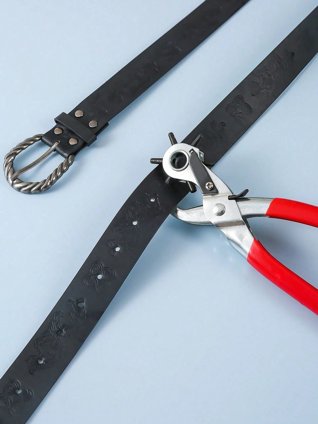 1Pc Multifunction Belt Punch Tool,Leather Hole Punch Tool 8.5" Heavy Duty 6 Size Revolving Leather Belt Hand Hole Puncher For Belts, Watch Bands, Straps, Dog Collars, Saddles, Shoes, Fabric, DIY Home