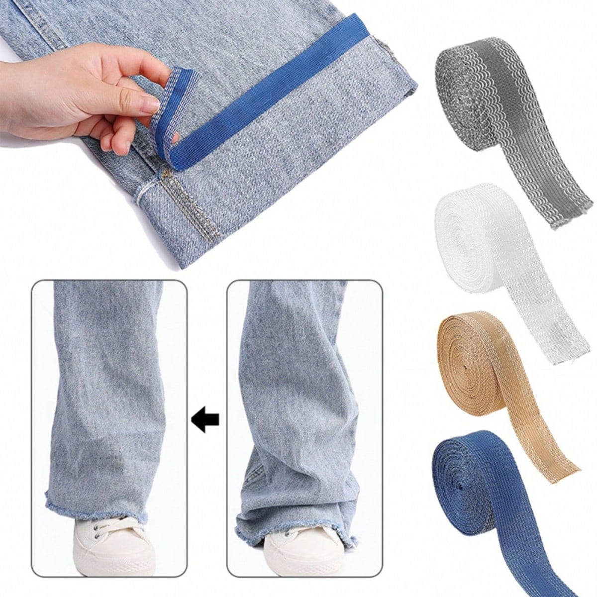 1pc Multiple Sizes Cinta Adhesiva Pants Edge Shorten Self-Adhesive Tape For Trousers Legs Edge Shortening Tape Paste Hem Iron On Pants Jeans Clothes Length Adjust
