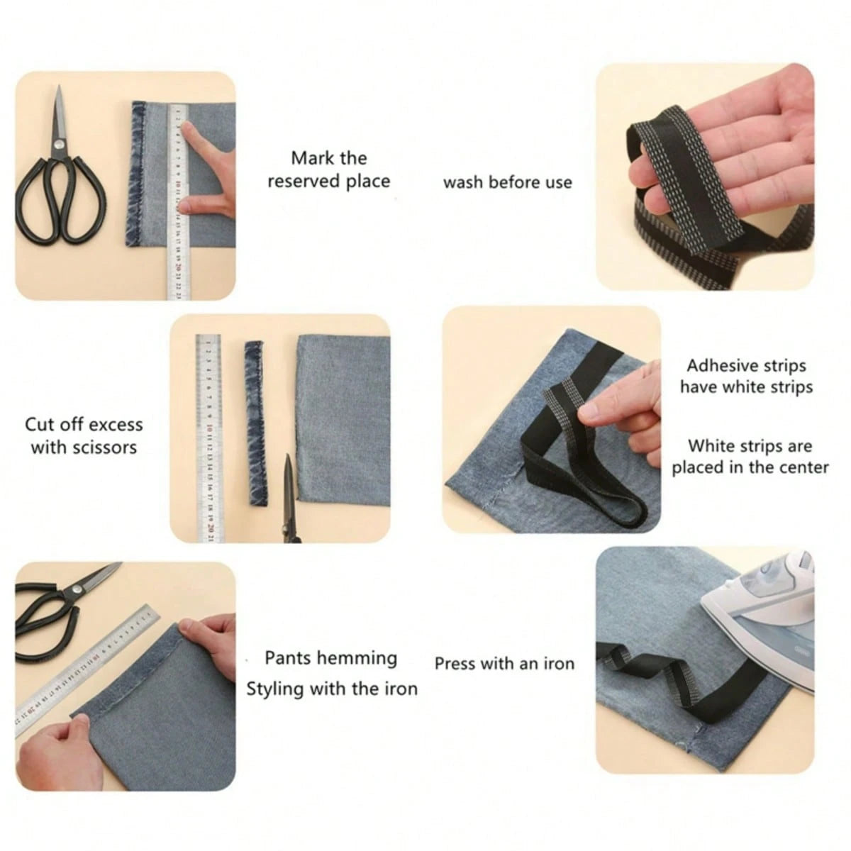 1pc Multiple Sizes Cinta Adhesiva Pants Edge Shorten Self-Adhesive Tape For Trousers Legs Edge Shortening Tape Paste Hem Iron On Pants Jeans Clothes Length Adjust