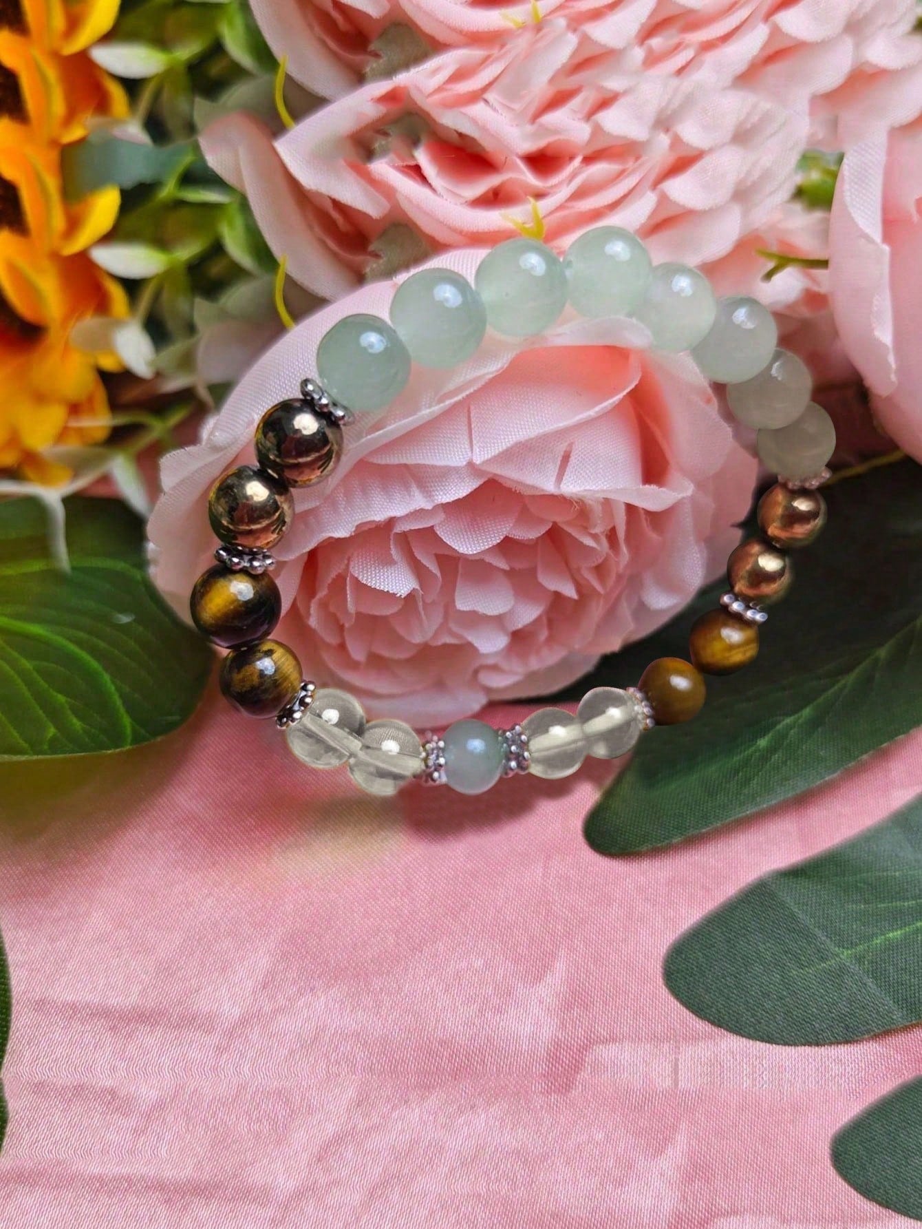 1pc Natural Yellow Quartz Tiger Eye Stone Bracelet, Women's Summer Beaded Bangle, Suitable As Gift