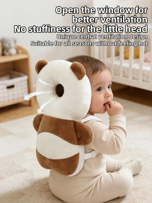 1pc New Brown Bear Head Pillow Anti-Fall Pillow, Upgraded Toddler Anti-Collision Hat, Baby Head Pillow, Baby Walker Anti-Collision Tool, Adjustable Baby Head Protection Pad Backpack- Cartoon Animal D