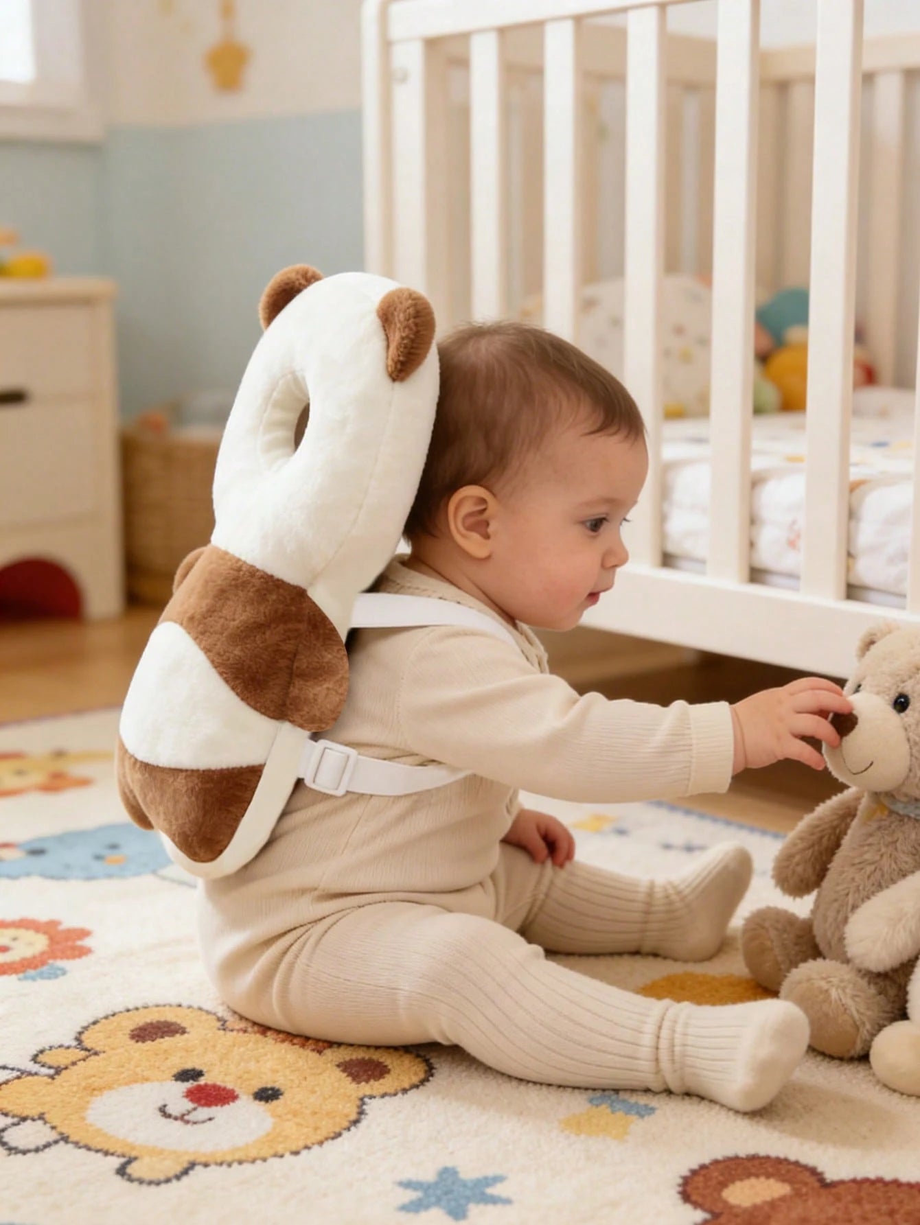 1pc New Brown Bear Head Pillow Anti-Fall Pillow, Upgraded Toddler Anti-Collision Hat, Baby Head Pillow, Baby Walker Anti-Collision Tool, Adjustable Baby Head Protection Pad Backpack- Cartoon Animal D