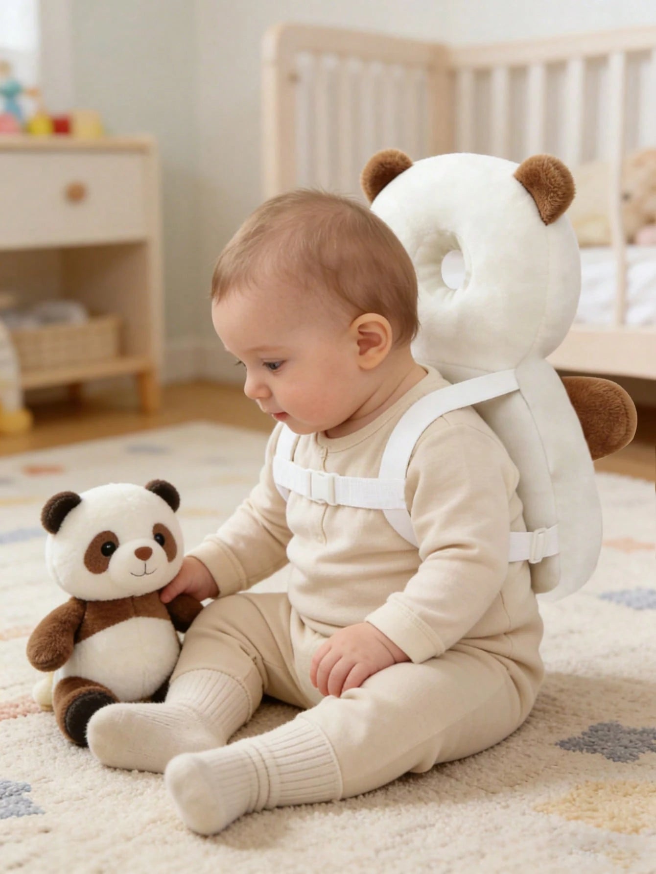 1pc New Brown Bear Head Pillow Anti-Fall Pillow, Upgraded Toddler Anti-Collision Hat, Baby Head Pillow, Baby Walker Anti-Collision Tool, Adjustable Baby Head Protection Pad Backpack- Cartoon Animal D