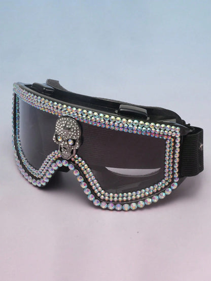 1pc New Elegant Beaded Skull Large Frame Colorful Film Skiing Goggles, Dust-Proof And Sand-Proof Cycling Protective Eyewear