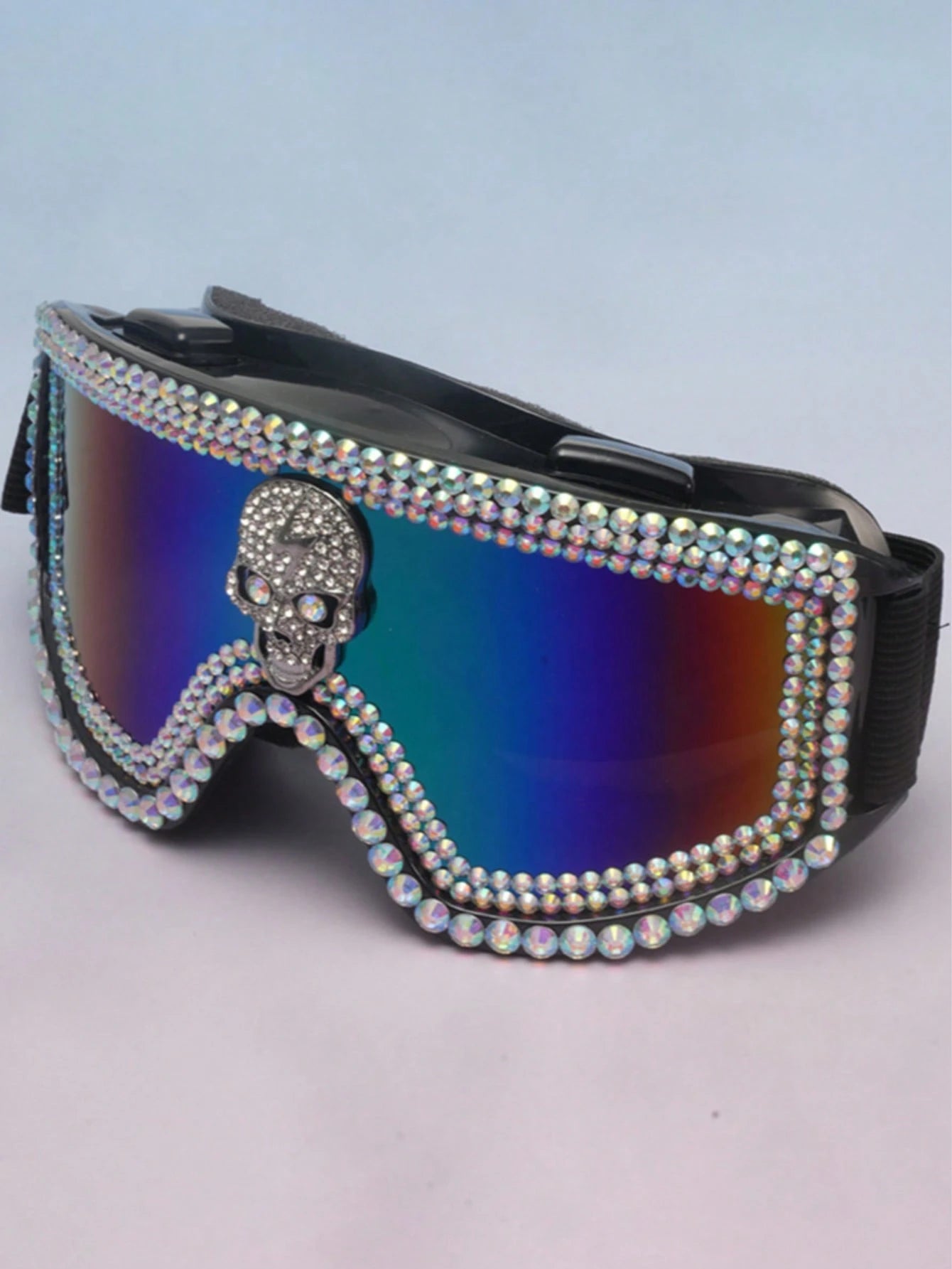 1pc New Elegant Beaded Skull Large Frame Colorful Film Skiing Goggles, Dust-Proof And Sand-Proof Cycling Protective Eyewear