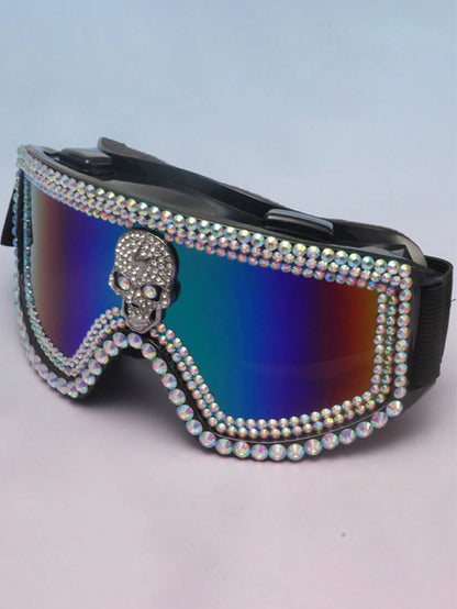 1pc New Elegant Beaded Skull Large Frame Colorful Film Skiing Goggles, Dust-Proof And Sand-Proof Cycling Protective Eyewear
