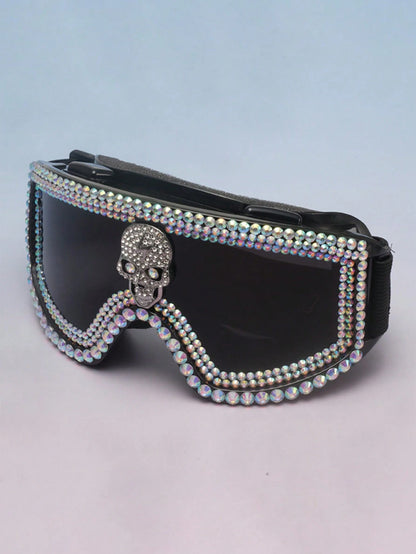 1pc New Elegant Beaded Skull Large Frame Colorful Film Skiing Goggles, Dust-Proof And Sand-Proof Cycling Protective Eyewear