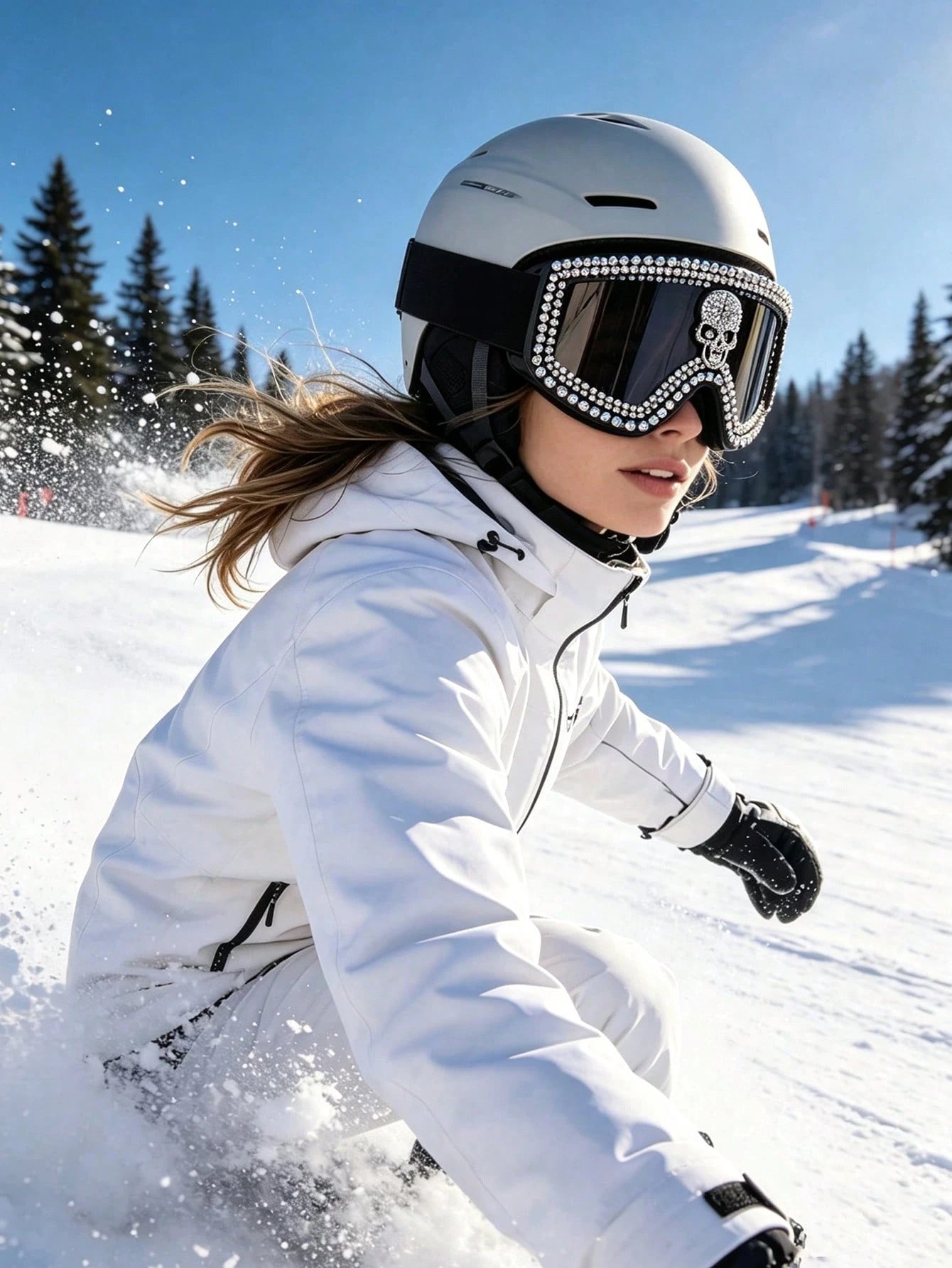1pc New Elegant Beaded Skull Large Frame Colorful Film Skiing Goggles, Dust-Proof And Sand-Proof Cycling Protective Eyewear