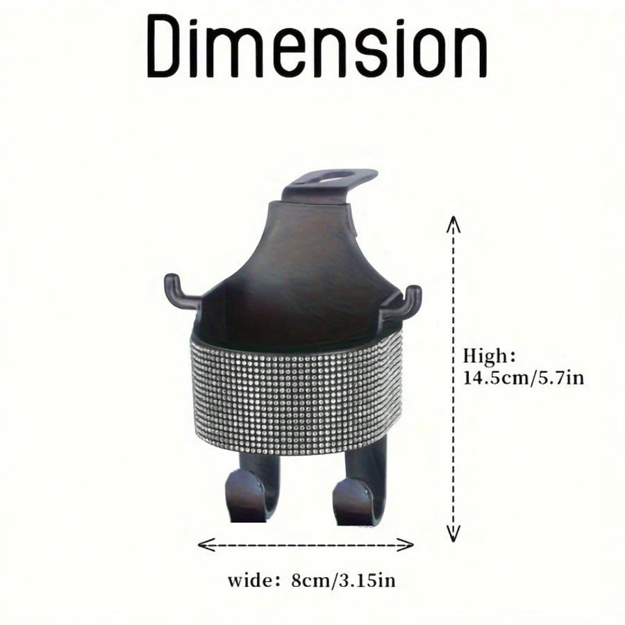 1pc New Rhinestone Multifunctional Car Seat Organizer Bag With Cup Holder, 2-In-1 Car Hook, Easy Installation- Durable ABS Material Storage Bag, Convenient To Carry