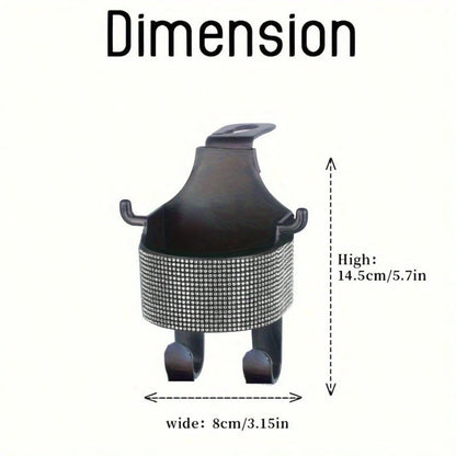 1pc New Rhinestone Multifunctional Car Seat Organizer Bag With Cup Holder, 2-In-1 Car Hook, Easy Installation- Durable ABS Material Storage Bag, Convenient To Carry