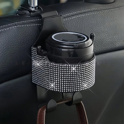 1pc New Rhinestone Multifunctional Car Seat Organizer Bag With Cup Holder, 2-In-1 Car Hook, Easy Installation- Durable ABS Material Storage Bag, Convenient To Carry