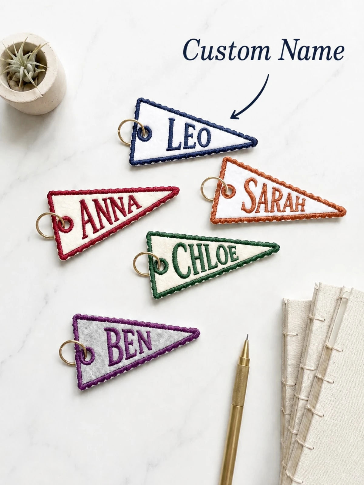 1pc Personalized Embroidered Pennant Flag Bag Charm| Custom Backpack Tag For Kids, School Gift, Cute Backpack Accessory
