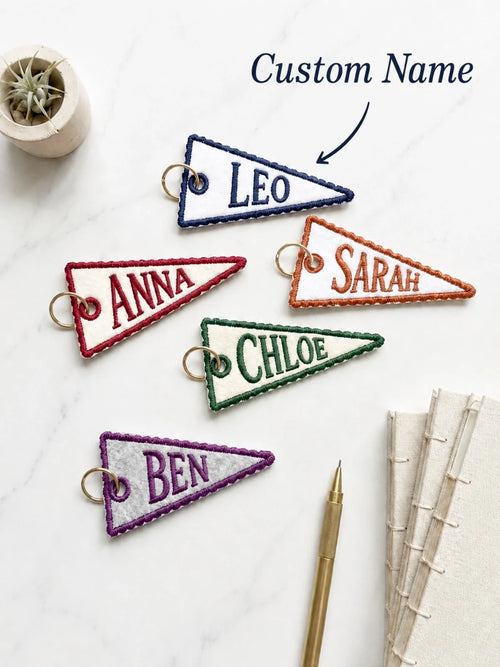 1pc Personalized Embroidered Pennant Flag Bag Charm| Custom Backpack Tag For Kids, School Gift, Cute Backpack Accessory