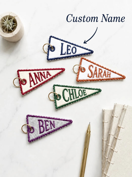 1pc Personalized Embroidered Pennant Flag Bag Charm| Custom Backpack Tag For Kids, School Gift, Cute Backpack Accessory