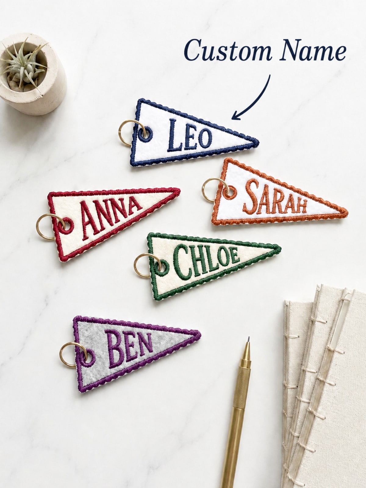 1pc Personalized Embroidered Pennant Flag Bag Charm| Custom Backpack Tag For Kids, School Gift, Cute Backpack Accessory