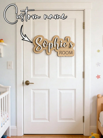 1pc Personalized Kids Room Door Sign- Custom Name Wall Decor With Rainbow, Moon And Stars, Suitable For Nursery Or Toddler Bedroom. It Can Add A Charming And Personalized Atmosphere To Your Child's S