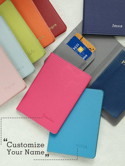 1PC Personalized Name Passport Holder Customized Monogram Texture Faux Leather Plain Passport Cover Custom Classical Passport Holder Cover Custom Gift Travel Accessories Gifts For Wedding Bridesmaids