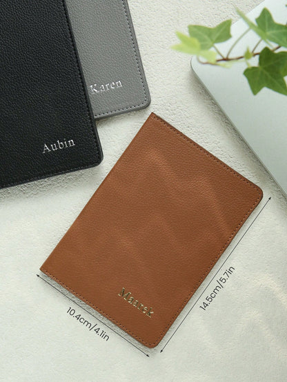 1PC Personalized Name Passport Holder Customized Monogram Texture Faux Leather Plain Passport Cover Custom Classical Passport Holder Cover Custom Gift Travel Accessories Gifts For Wedding Bridesmaids