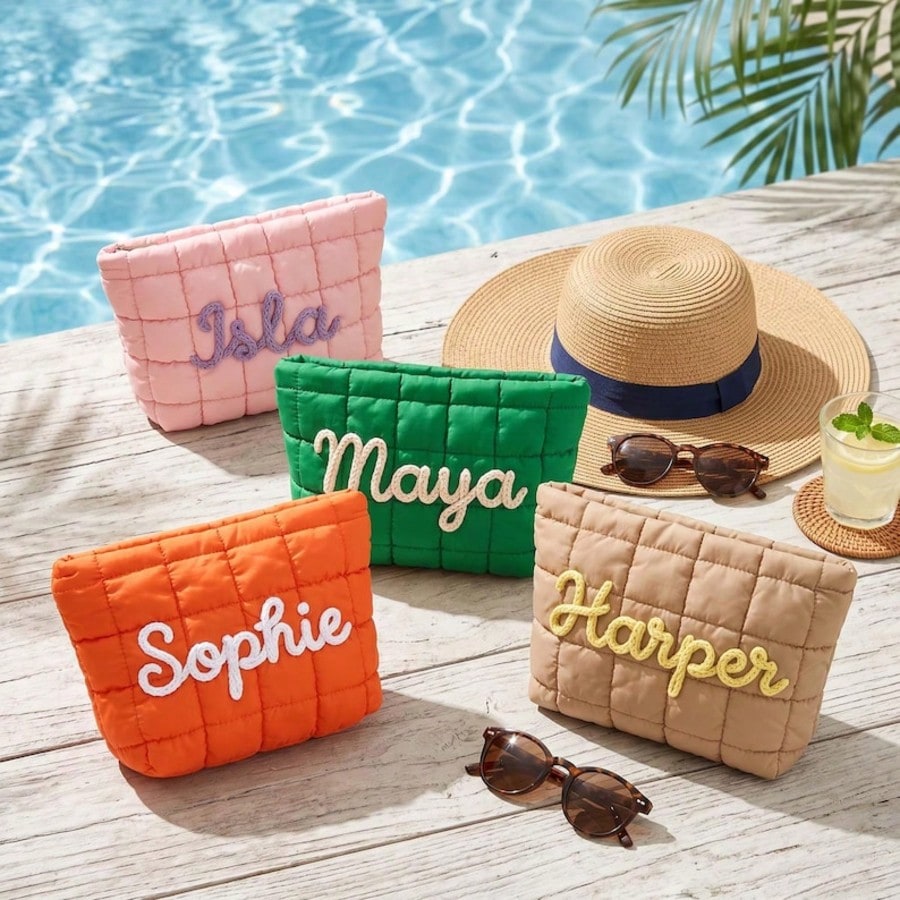 1pc Personalized Quilted Makeup Bag Customized Zipper Storage Pouch Bridesmaid Gift Travel Organizer Bag Wedding Gift For Her Pink Cute Cosmetic Bag