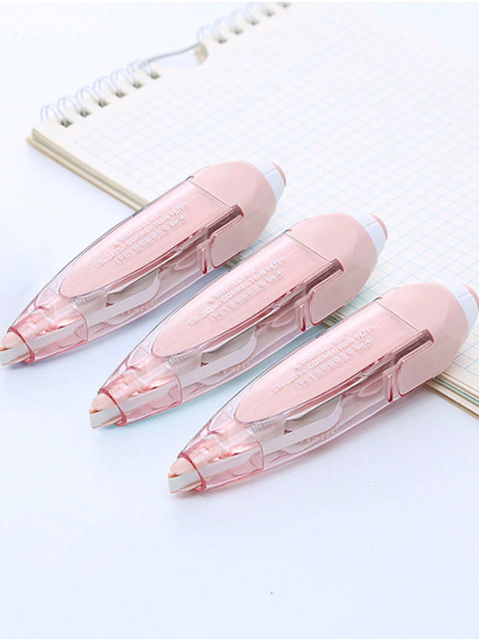 1pc Pink Pen Shaped Retractable Correction Tape, Creative School & Office Supplies With Refillable Cartridge, Back To School