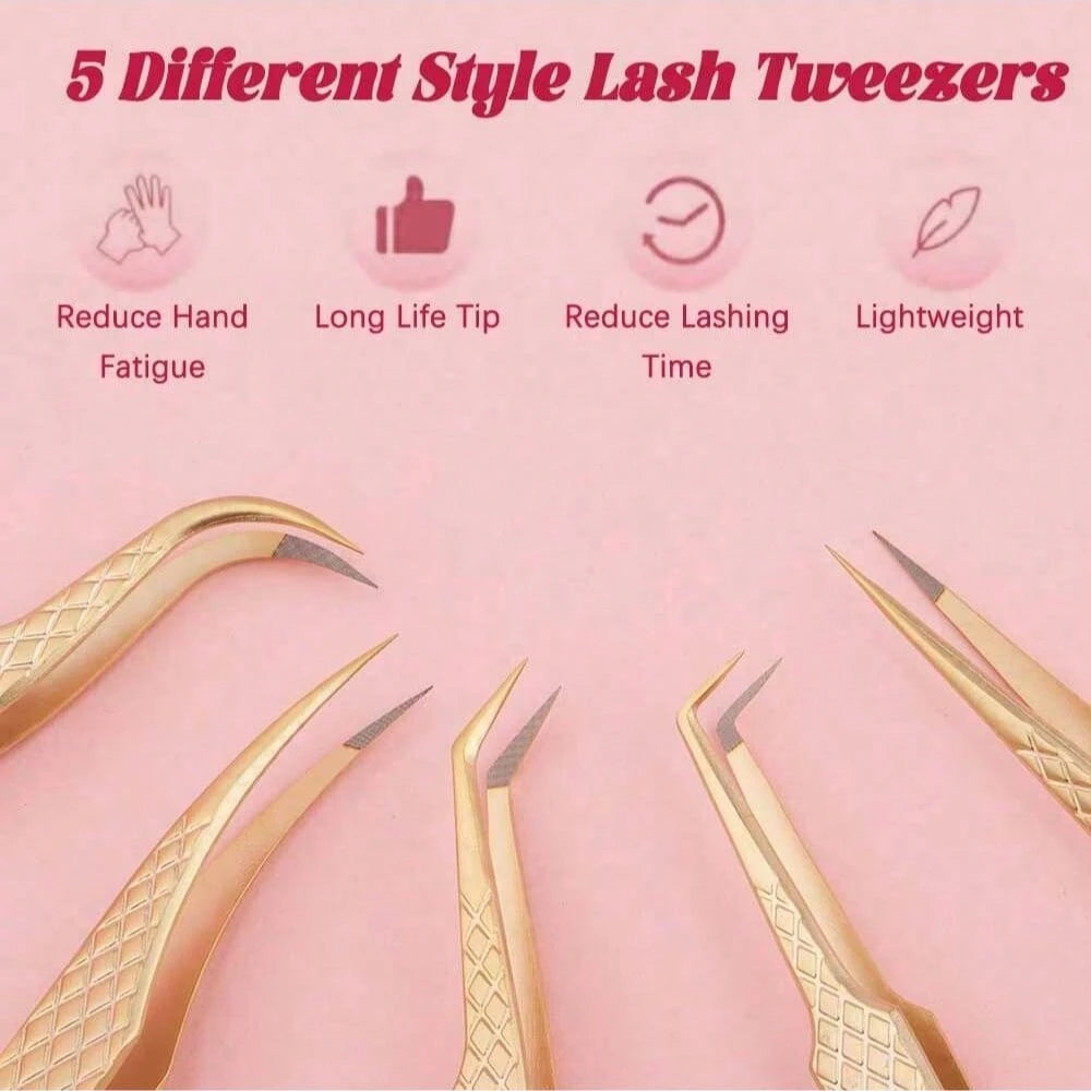 1pc Pink Stainless Steel Ultra-Hard Eyelash Extension Tweezers With Fiber Tip, High Precision Anti-Static Eyelash Tweezers, Cell Clip, Peacock Clip