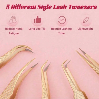 1pc Pink Stainless Steel Ultra-Hard Eyelash Extension Tweezers With Fiber Tip, High Precision Anti-Static Eyelash Tweezers, Cell Clip, Peacock Clip