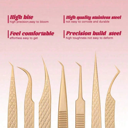 1pc Pink Stainless Steel Ultra-Hard Eyelash Extension Tweezers With Fiber Tip, High Precision Anti-Static Eyelash Tweezers, Cell Clip, Peacock Clip