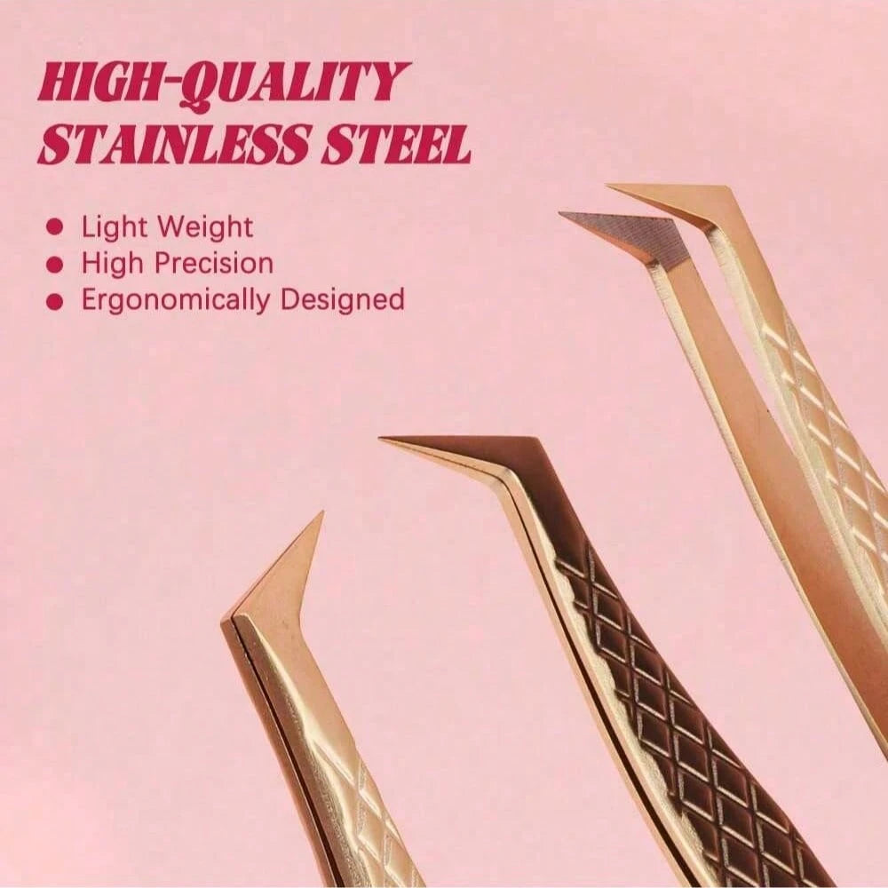 1pc Pink Stainless Steel Ultra-Hard Eyelash Extension Tweezers With Fiber Tip, High Precision Anti-Static Eyelash Tweezers, Cell Clip, Peacock Clip