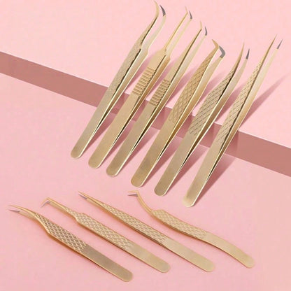 1pc Pink Stainless Steel Ultra-Hard Eyelash Extension Tweezers With Fiber Tip, High Precision Anti-Static Eyelash Tweezers, Cell Clip, Peacock Clip