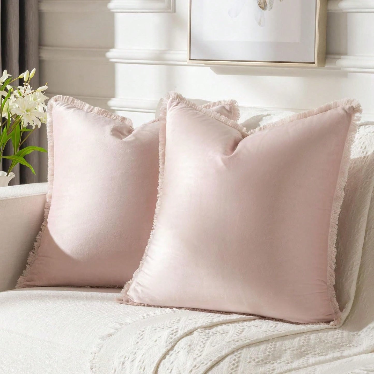 1pc Plain Cushion Cover Without Filler, With Tassel Velvet Pillowcase For Sofa, Home Decoration