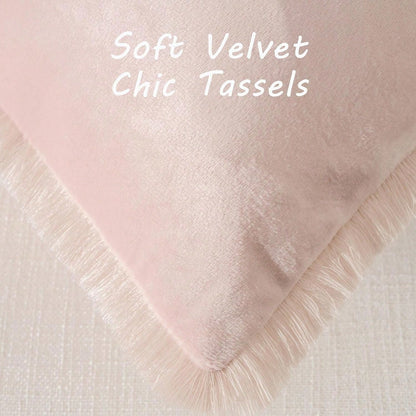 1pc Plain Cushion Cover Without Filler, With Tassel Velvet Pillowcase For Sofa, Home Decoration
