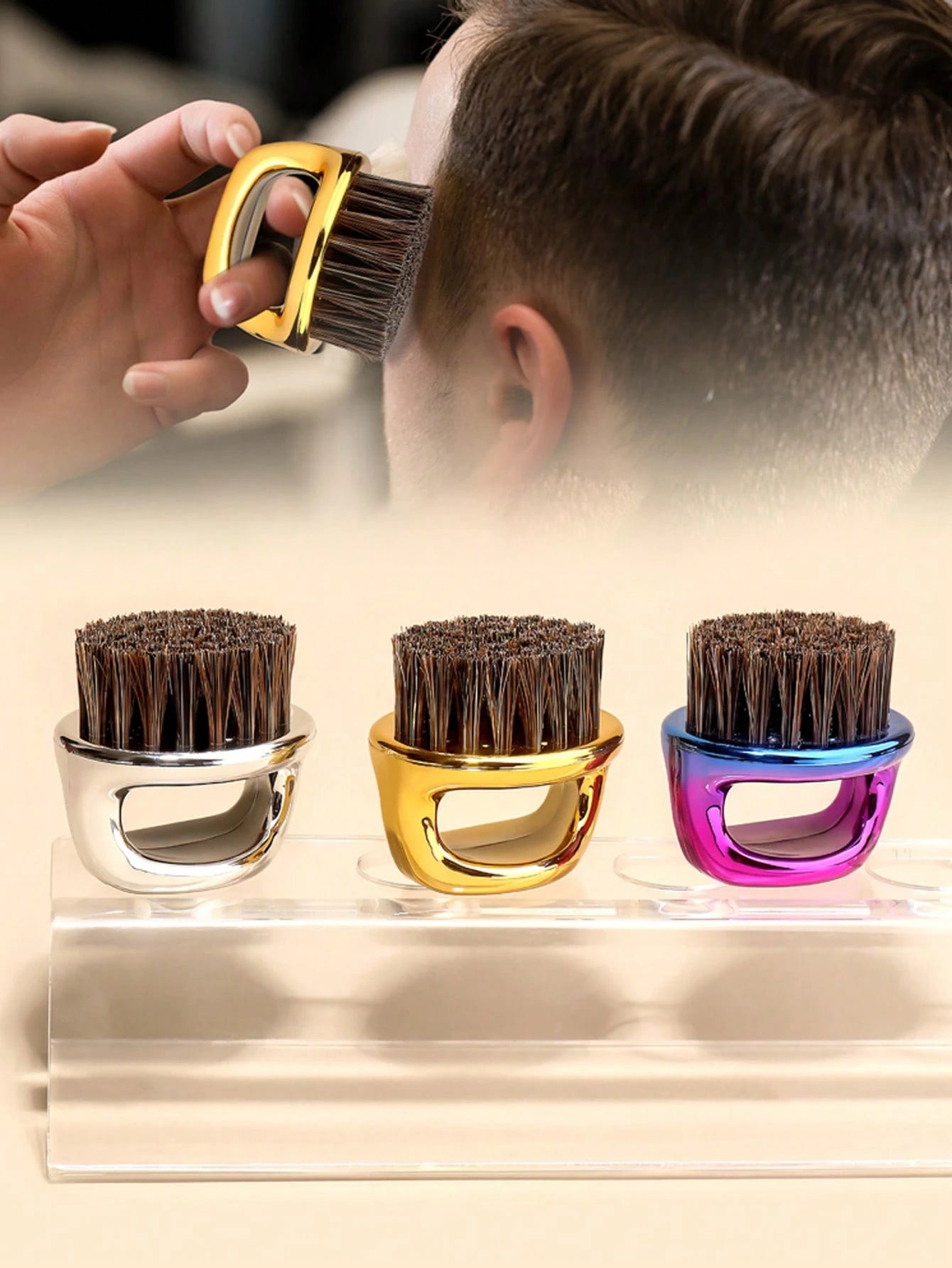 1pc Portable Finger Ring Barber Neck Duster Brush, Soft Bristle Palm Hair Cleaning Brush, Mini Haircut Sweeping Brush For Men Beard Grooming, Barbershop Salon Hairdressing Tool Accessory