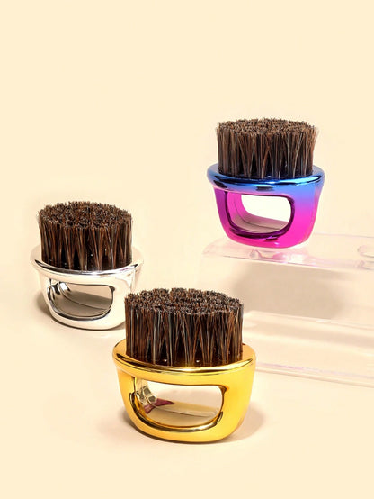 1pc Portable Finger Ring Barber Neck Duster Brush, Soft Bristle Palm Hair Cleaning Brush, Mini Haircut Sweeping Brush For Men Beard Grooming, Barbershop Salon Hairdressing Tool Accessory