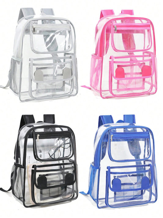 1pc Portable Transparent PVC Backpack, Waterproof Sports Travel Beach Bag, Casual Large Capacity Multi-Compartment Travel Storage Bag For Music Concerts, Sports Venues, Outdoor Activities, Music Festi