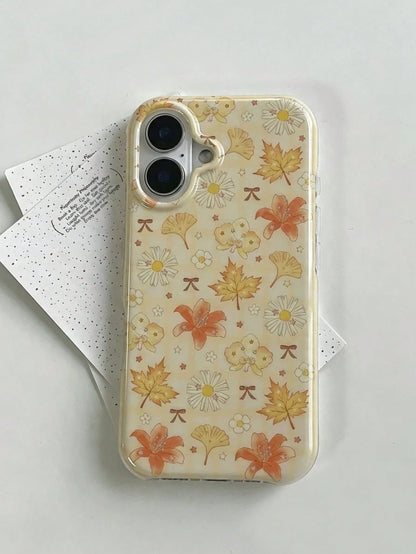1pc Precise Lens Cutout Transparent Edge Phone Case Autumn Botanical Floral Leaf Pattern Anti-Scratch Full Wrap Protective Shell Gentle Ins Style Daily Cellphone Case Compatible With IPhone 11 12 13 1