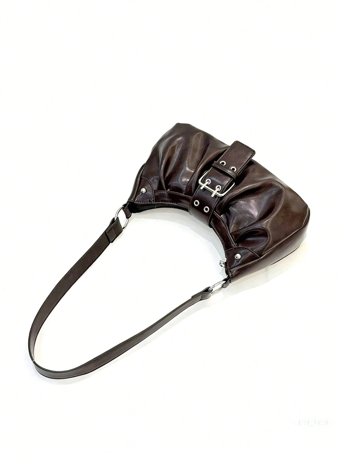 1pc PU Y2K Women's Vintage Maillard Wasteland Style Soft Distressed Rubbed Leather Motorcycle Bag With Rivet Buckle Decor, Pleated Cloud Design, Shoulder Underarm Bag, Baguette Bag, Square Bag, Suitab