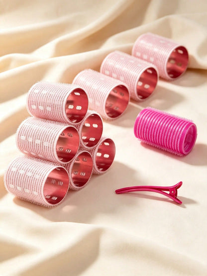 1pc Pure Nylon Aluminum Core Curling Rod, Pink Velvet Shell, Gold Inner Core, Self-Adhesive Magic Tape, Fast Heating, Ceramic Heat-Enhancing Sleep Curling Rod, No Heat Required For Wavy Curls, Essenti